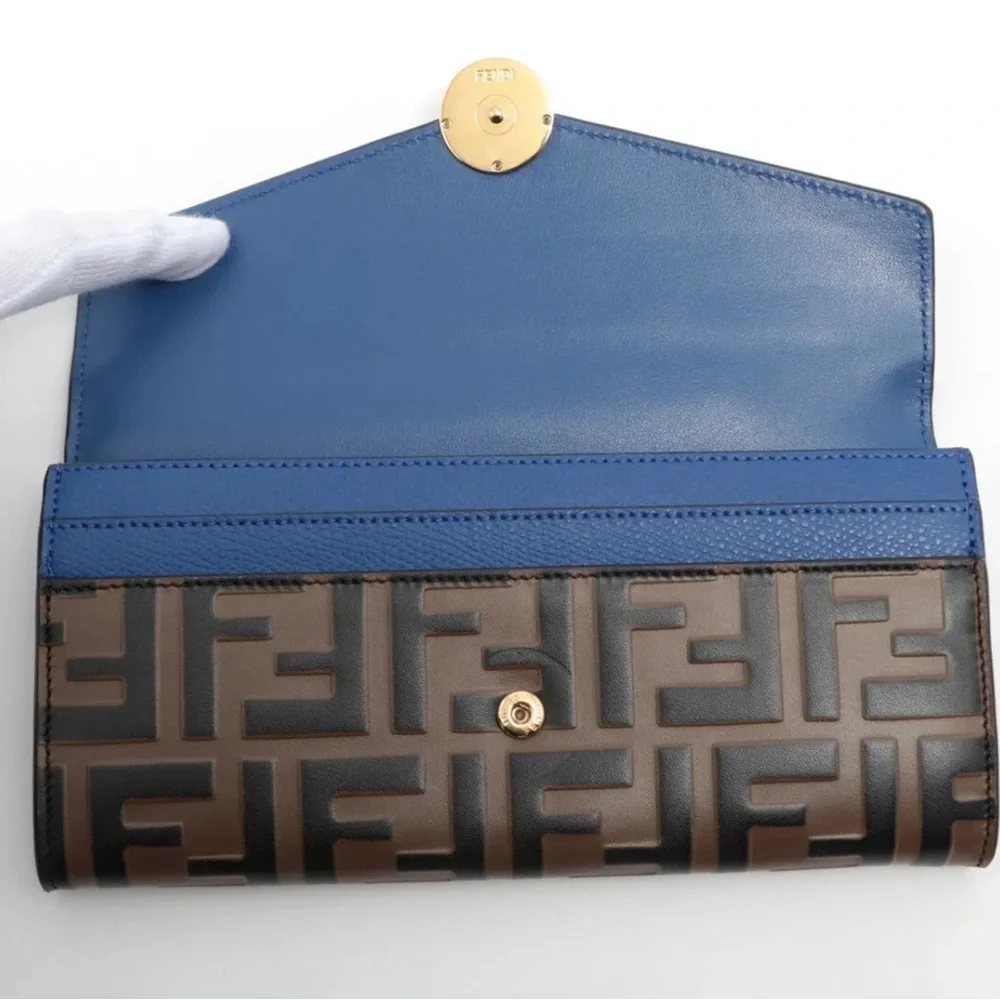 Fendi Logo Embossed F is Fendi Wallet Tobacco Blue 8M0251 - Picture 3 of 10
